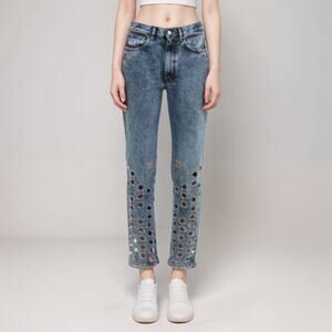 Maison Margiela Straight Fit Punch‎ Hole Detail Denim Jeans Size 2 US IT 38 Chic